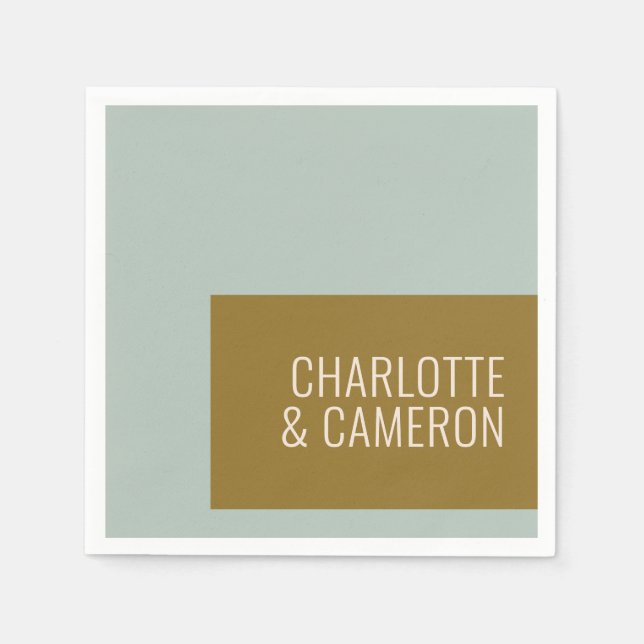 Bold Modern Typography Blue and Olive Wedding Napkins (Front)