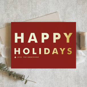 Bold Modern Typography Red Happy Holidays Foil Holiday Card