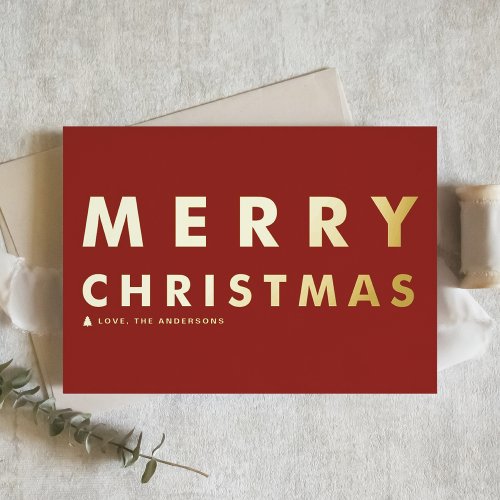 Bold Modern Typography Red Merry Christmas Foil Greeting Card