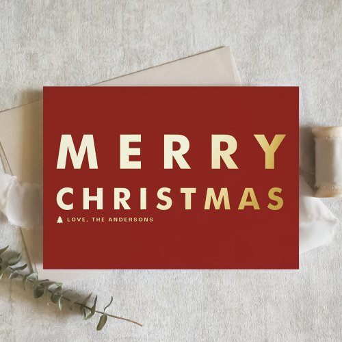 Bold Modern Typography Red Merry Christmas Foil Holiday Card