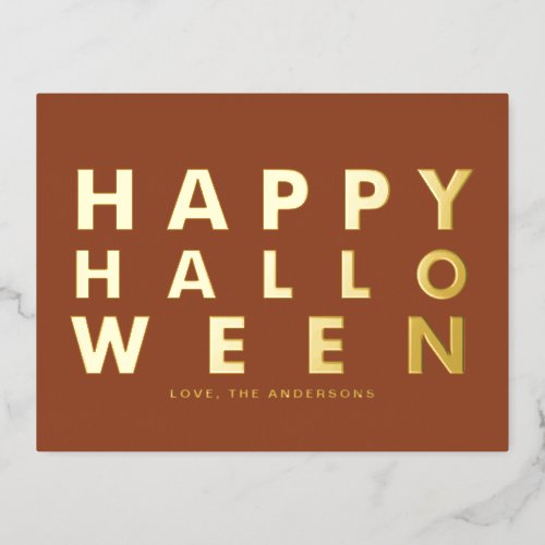 Bold Modern Typography Terracotta Happy Halloween Foil Holiday Postcard