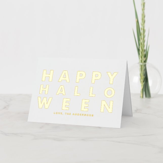 Bold Modern Typography White Happy Halloween Foil Greeting Card (Front)
