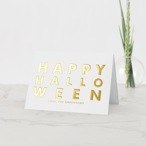 Bold Modern Typography White Happy Halloween Foil Greeting Card