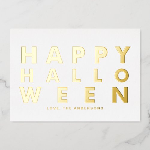 Bold Modern Typography White Happy Halloween Foil Holiday Card