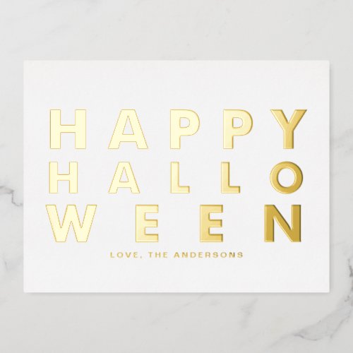 Bold Modern Typography White Happy Halloween Foil Holiday Postcard