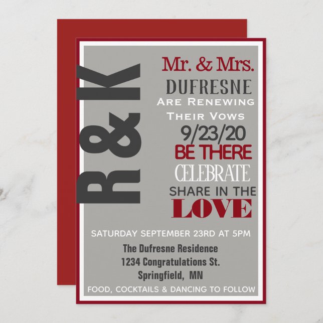 Bold & Modern Wedding Vow Renewal Invitation (Front/Back)