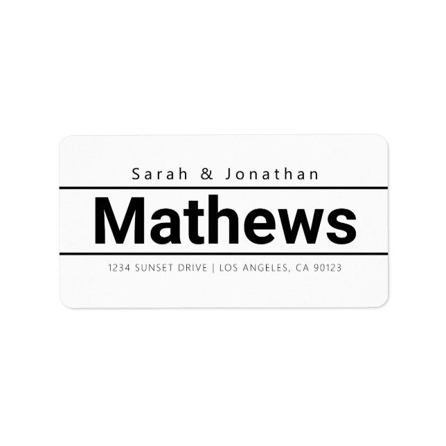 Bold Modern White & Black Return Address Label (Front)
