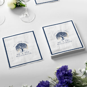 Bold Modern Willow Tree Navy Blue Gold Wedding Napkins