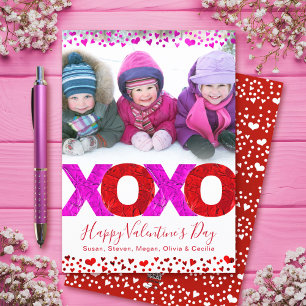 Bold Modern XOXO Valentine’s Day Photo Hearts Holiday Card
