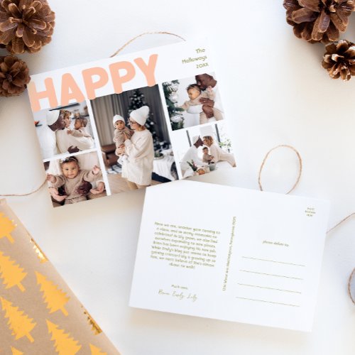 Bold Modern Year in Review Five Photo Happy Holiday Postcard