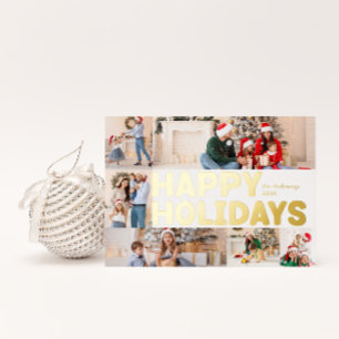 Bold Modern Year In Review Six-Photo Happy Gold Foil Holiday Postcard