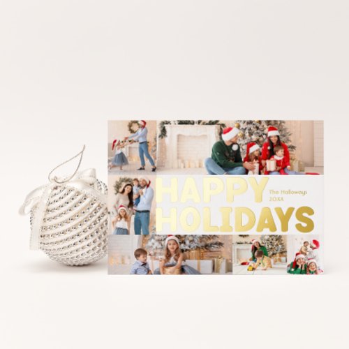 Bold Modern Year In Review Six_Photo Happy Gold Foil Holiday Postcard