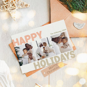 Bold Modern Year In Review Three Photo Happy Holiday Card