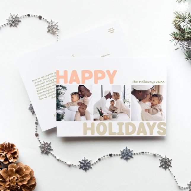 Bold Modern Year in Review Three Photo Happy Holiday Postcard (Creator Uploaded)