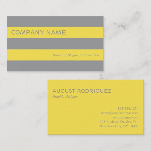 Bold Modern Yellow Gray Stripes Business Card (Front/Back)