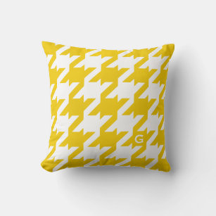 Bold modern yellow houndstooth with monogram throw pillow