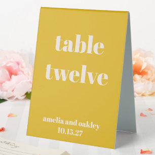 Bold Modern Yellow Retro Custom Wedding Number Table Tent
