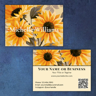 Bold Modern Yellow Sunflowers Floral QR Code Business Card