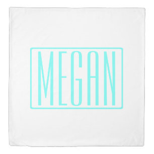 Bold & Modern Your Name or Word Turquoise White Duvet Cover