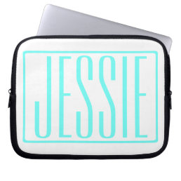 Bold &amp; Modern Your Name or Word | Turquoise White Laptop Sleeve