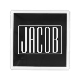 Bold & Modern Your Name or Word White On Black Acrylic Tray
