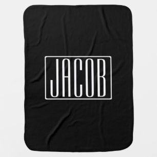 Bold & Modern Your Name or Word White On Black Baby Blanket