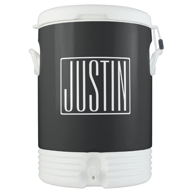 Bold & Modern Your Name or Word | White On Black Beverage Cooler (Front)