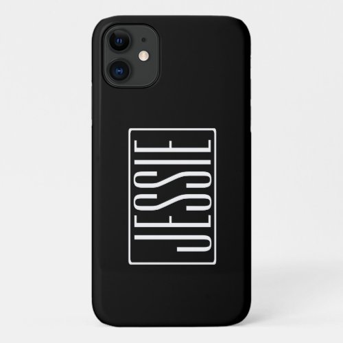 Bold  Modern Your Name or Word  White On Black iPhone 11 Case