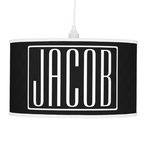 Bold  Modern Your Name or Word  White On Black Ceiling Lamp