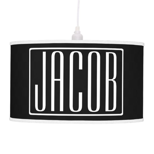 Bold & Modern Your Name or Word | White On Black Ceiling Lamp (Front)