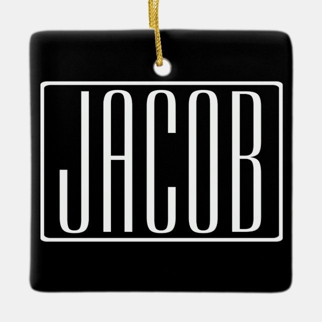 Bold & Modern Your Name or Word | White On Black Ceramic Ornament (Front)
