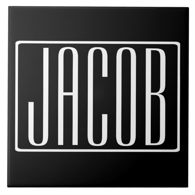Bold & Modern Your Name or Word | White On Black Ceramic Tile (Front)