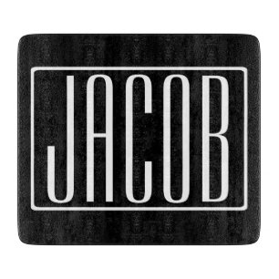 Bold & Modern Your Name or Word White On Black Cutting Board