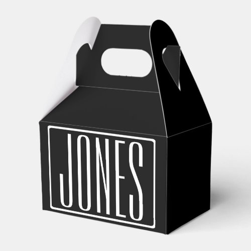 Bold  Modern Your Name or Word  White On Black Favor Boxes