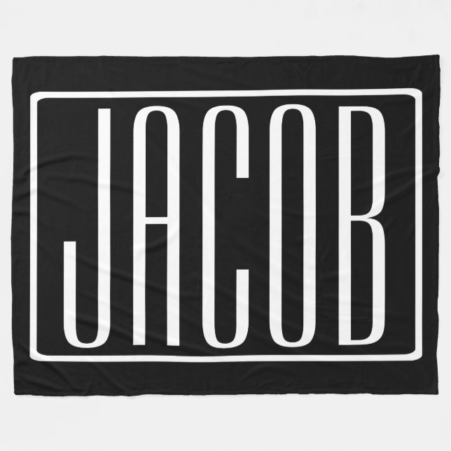 Bold & Modern Your Name or Word | White On Black Fleece Blanket (Front (Horizontal))