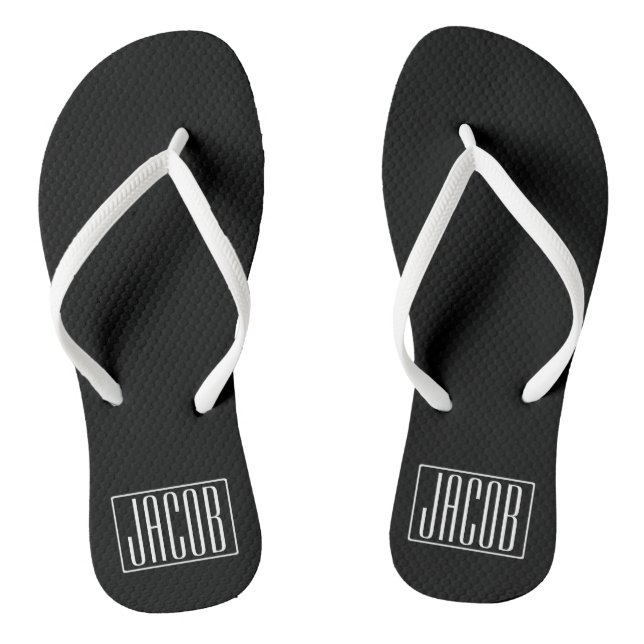 Bold & Modern Your Name or Word | White On Black Flip Flops (Footbed)