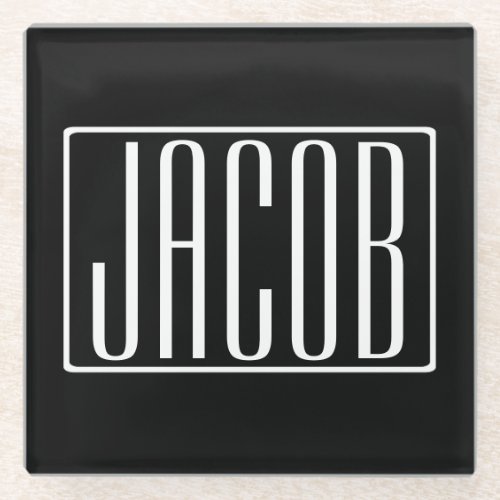 Bold  Modern Your Name or Word  White On Black Glass Coaster