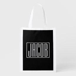 Bold &amp; Modern Your Name or Word | White On Black Grocery Bag