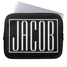 Bold &amp; Modern Your Name or Word | White On Black Laptop Sleeve
