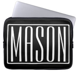 Bold &amp; Modern Your Name or Word | White On Black Laptop Sleeve