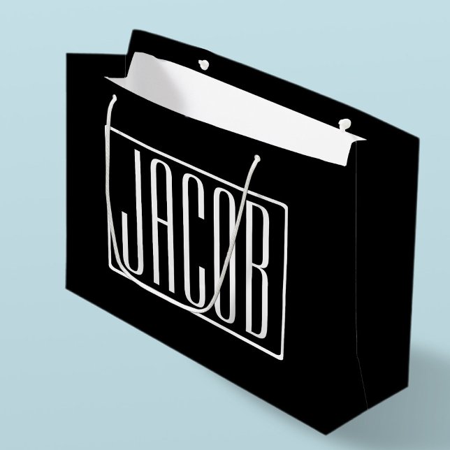 Bold & Modern Your Name or Word | White On Black Large Gift Bag (Creator Uploaded)