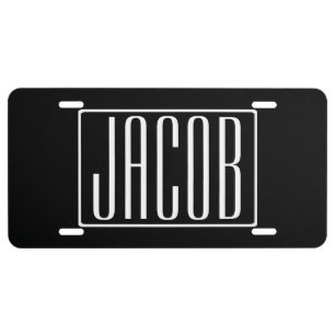 Bold & Modern Your Name or Word White On Black License Plate