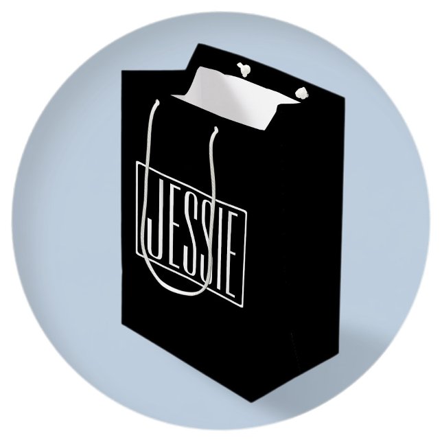 Bold & Modern Your Name or Word | White On Black Medium Gift Bag (Creator Uploaded)