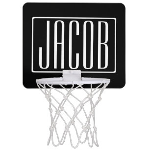 Bold & Modern Your Name or Word White On Black Mini Basketball Hoop