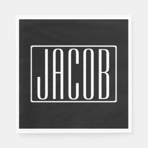 Bold & Modern Your Name or Word White On Black Napkins