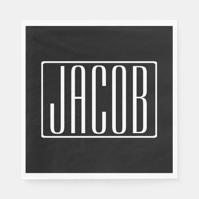 Bold & Modern Your Name or Word | White On Black Napkins (Front)