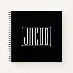 Bold &amp; Modern Your Name or Word | White On Black Notebook