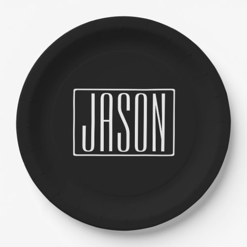 Bold  Modern Your Name or Word  White On Black Paper Plates