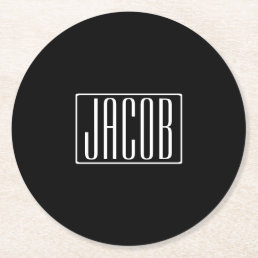 Bold &amp; Modern Your Name or Word | White On Black Round Paper Coaster