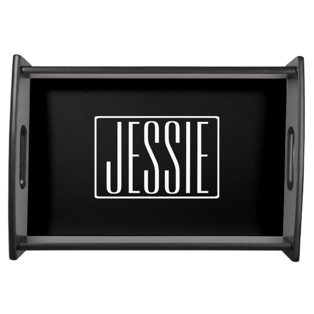 Bold & Modern Your Name or Word | White On Black Serving Tray (Front)